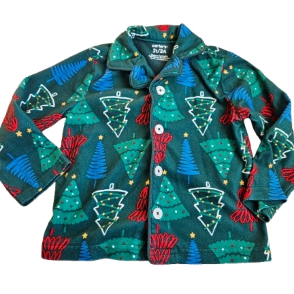 Carter's Christmas Toddler Boy/ Girl Fleece Pajama Set, 2T, Green - Picture 3 of 8